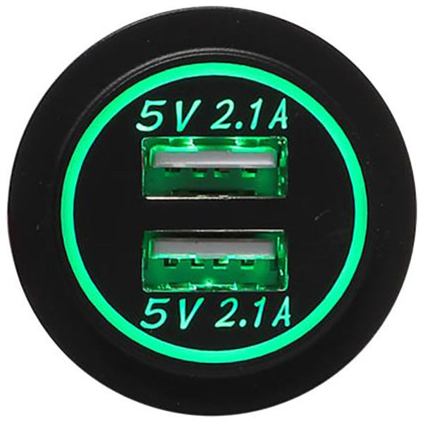 USB ladeadapter 12/24V med grønt lys USB-A 5V 4,2A til bil og lastbil - acv