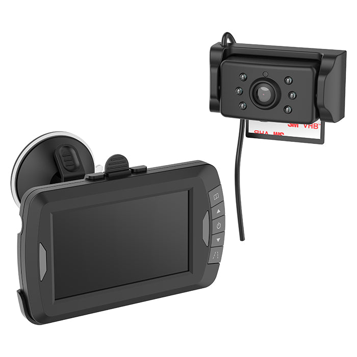 Bakkamerasæt M. 4 Justerbar - 3" skærm trådløs 12, 24V - avant