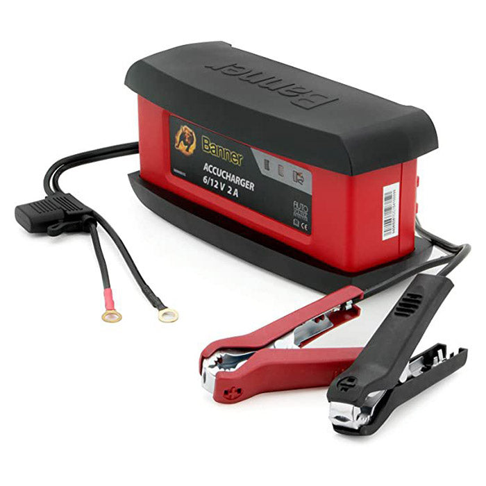 Fuldautomatisk 2A 6/12V akkulader til motorcykel & bil - BANNER
