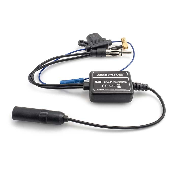 DAB+ splitter til eftermontering i bil - kompatibel med teleskop/stangantenner, Ampire