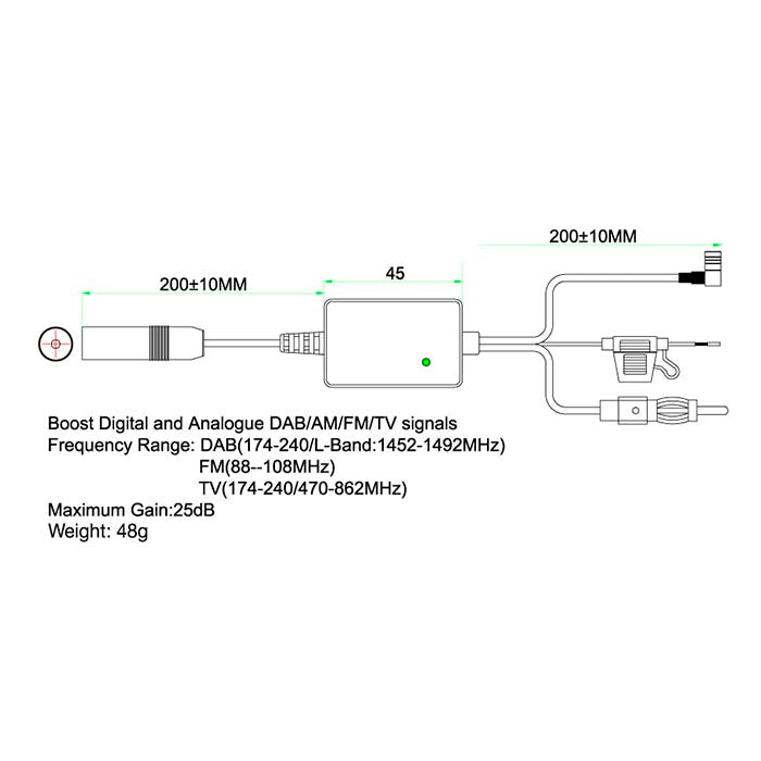 DAB+ splitter til eftermontering i bil - kompatibel med teleskop/stangantenner, Ampire