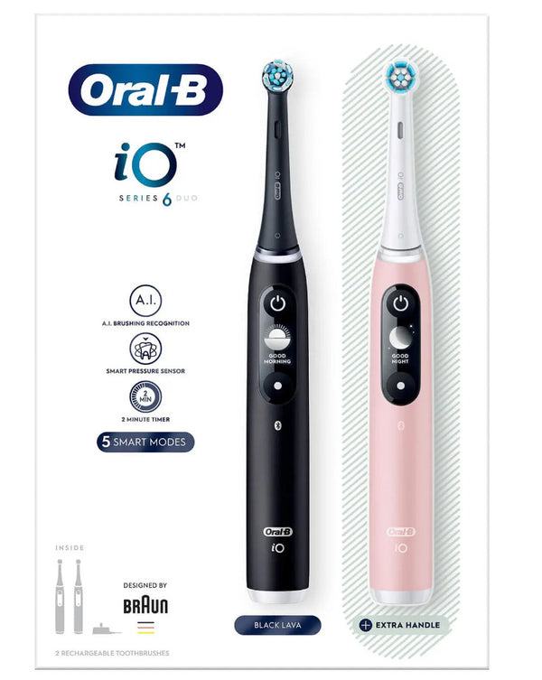 Oral-B iO 6 Duo Elektrisk tandbørste 2 stk. Sort, Lyserød