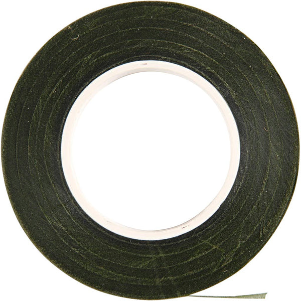 Blomstertape, B: 12 mm, mørk grøn, 27 m/ 1 rl.