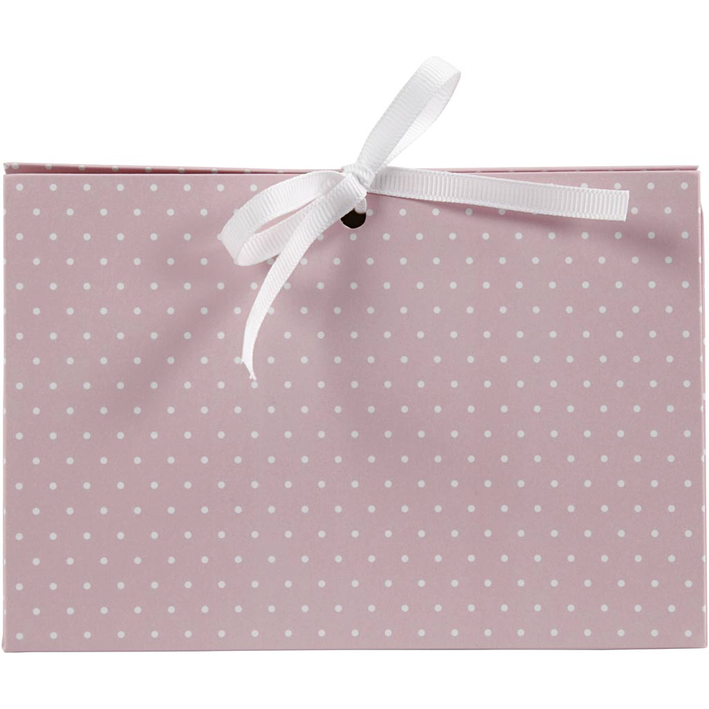 Gaveæske, prikker, str. 15x7x8 cm, 250 g, rosa, hvid, 3 stk./ 1 pk.