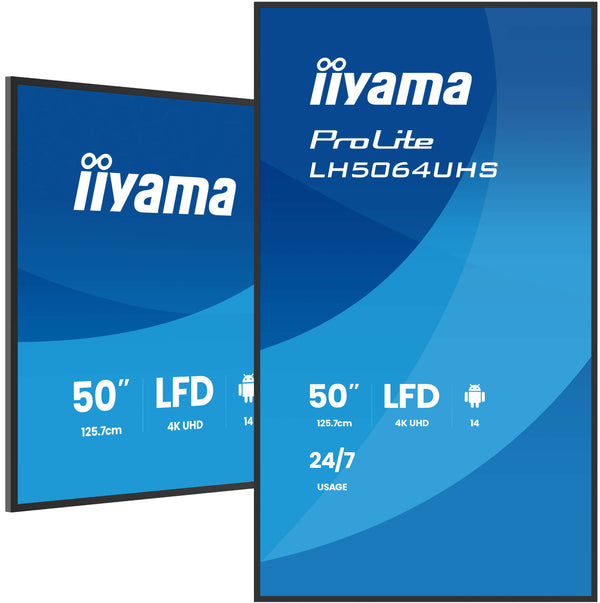 iiyama LH5064UHS-B1AG skilte display Digital fladpaneldisplay 127 cm (50) Wi-Fi 500 cd/m² 4K Ultra HD Sort Android 24/7
