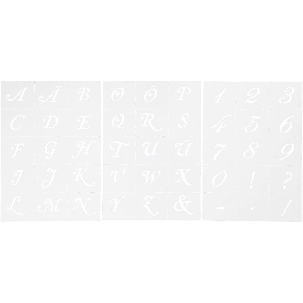 Alsidige skabeloner med bogstaver og tal, A5, 3 ark