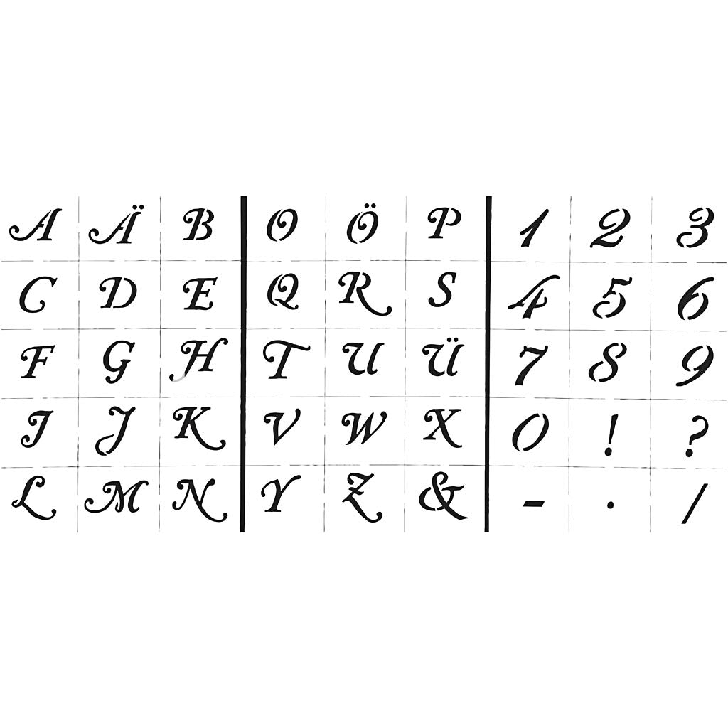 Alsidige skabeloner med bogstaver og tal, A5, 3 ark