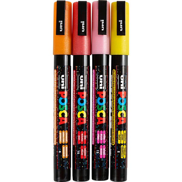 Posca Tusch, nr. PC-3M, streg 0,9-1,3 mm, fine, glitterfarver, 4 stk./ 1 stk.
