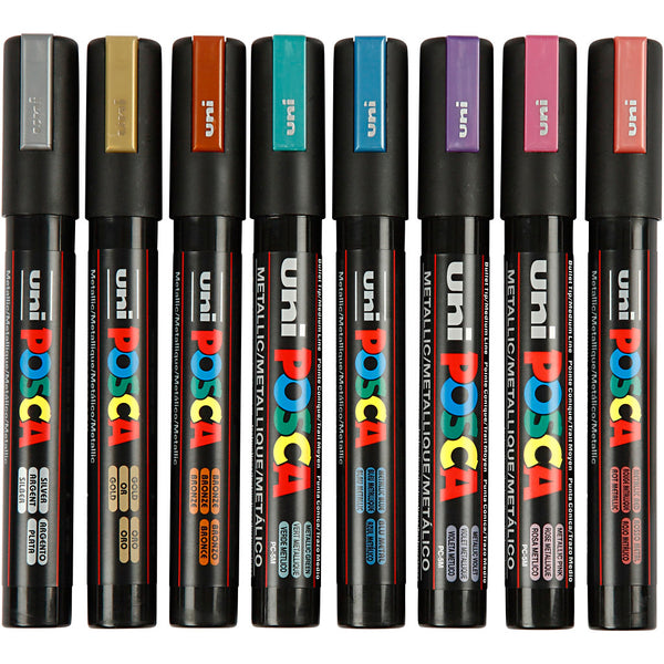 Posca Tusch, nr. PC-5M, streg 2,5 mm, medium, metallicfarver, 8 stk./ 1 pk.