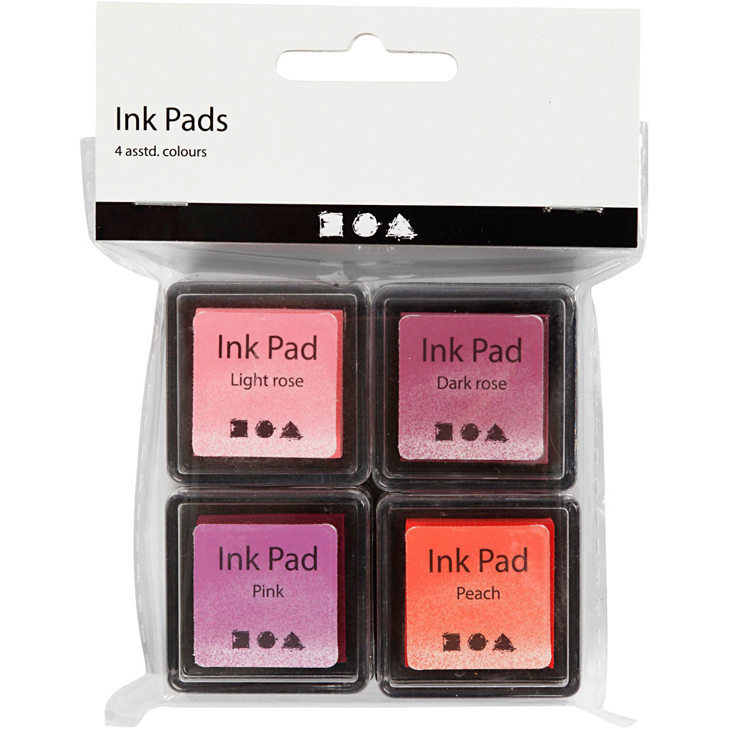 Stempelpude, H: 2 cm, str. 3,5x3,5 cm, fersken, pink, lys rosa, mørk rosa, 4 stk./ 1 pk.
