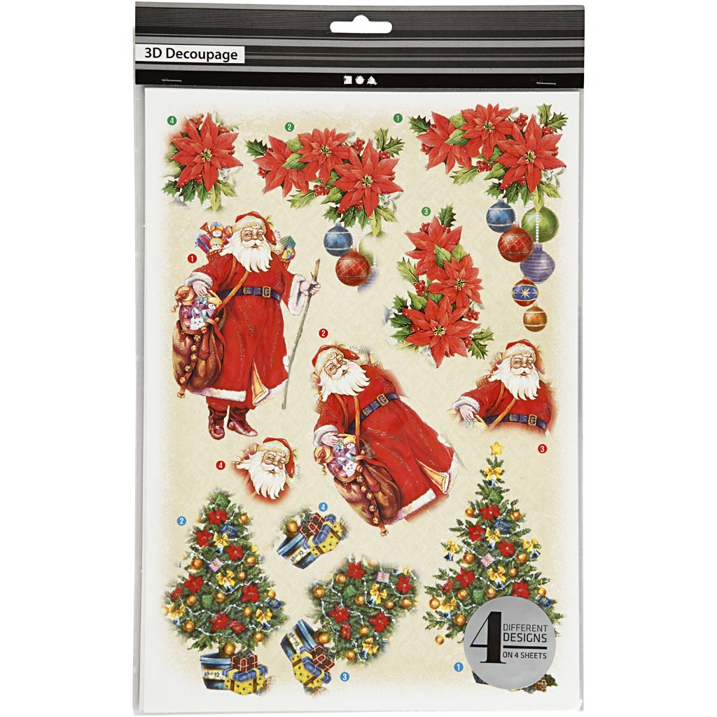 3D Motiver, julemænd og julestjerner, ark 21x30 cm, 4 ark/ 1 pk.