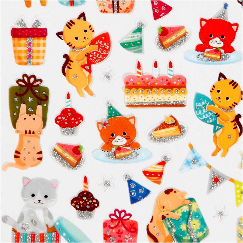 Kattefødselsdag Klistermærker - 15x16,5 cm Ark