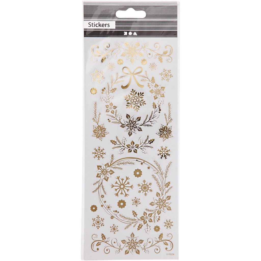 Stickers, julestjerner, ark 10x24 cm, guld, 1 ark
