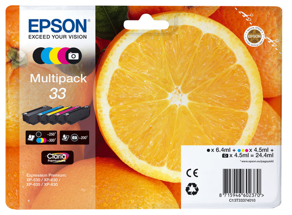 Epson 33 Multipack Sort Gul Cyan Magenta Foto-sort Blæk C13T33374011
