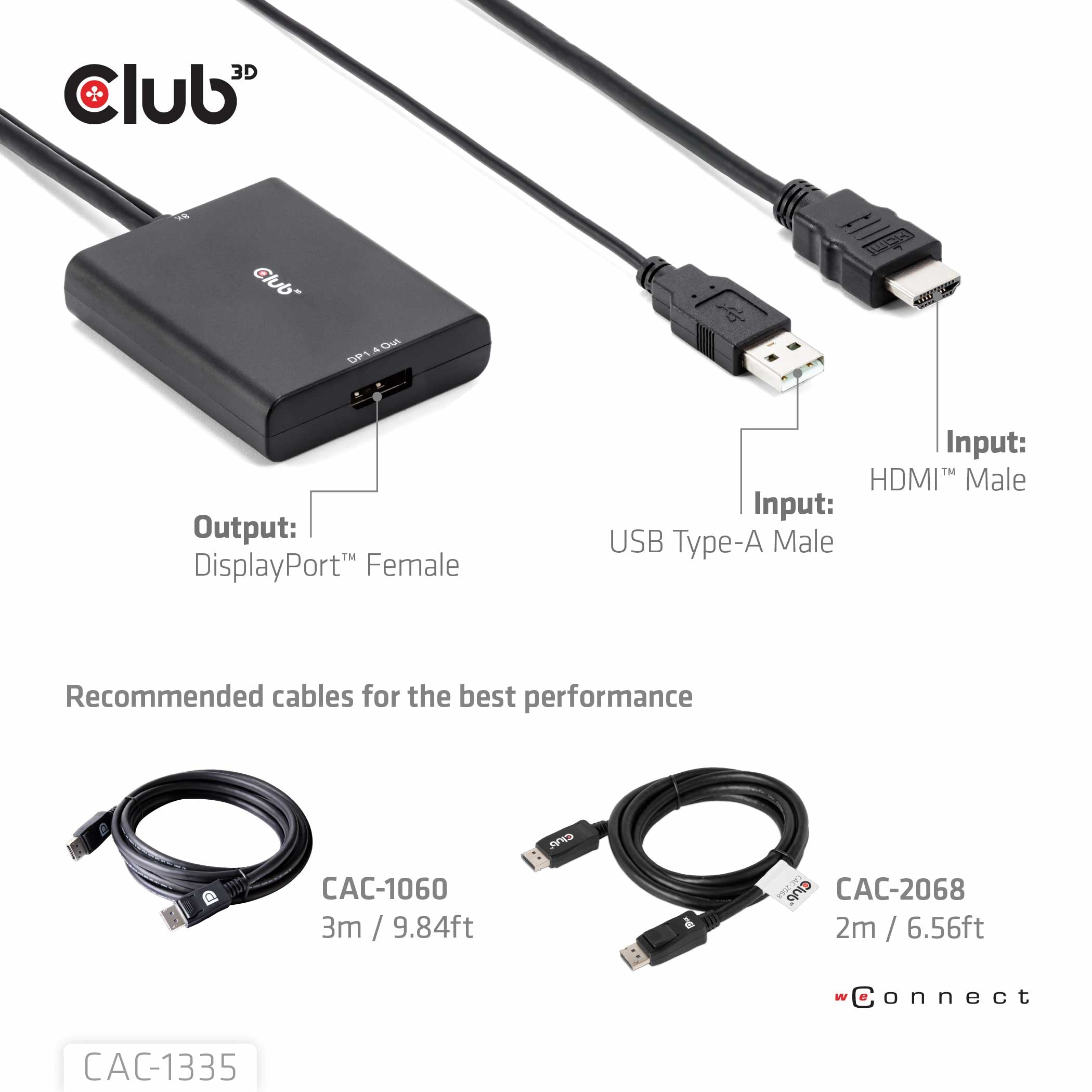 Club 3D CAC-1335 HDMI til DisplayPort aktiv Adapter med USB kabel Sort