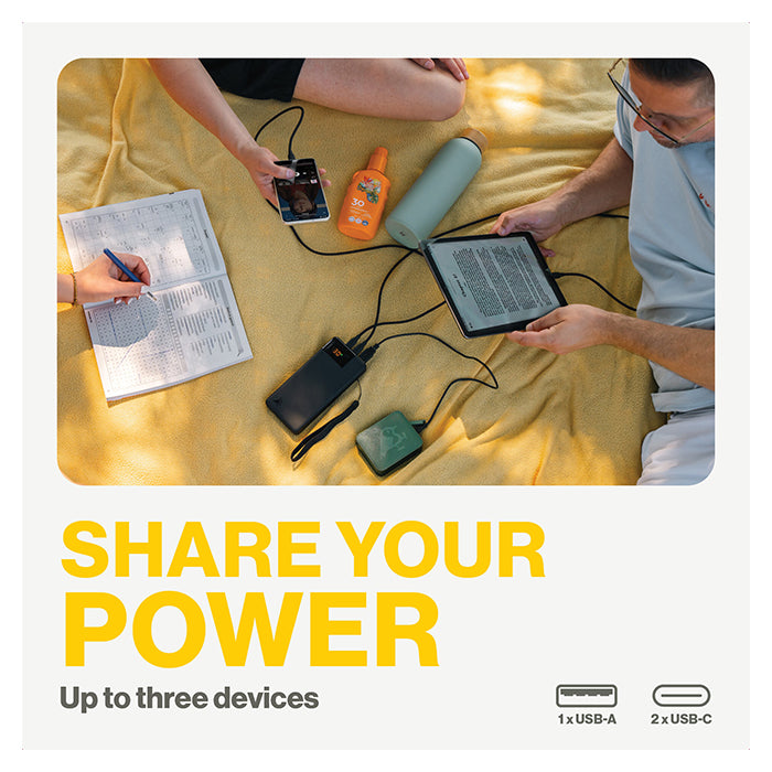 Powerbank 20.000 mAh 65W PD QC 3-port (2×USB-C, 1×USB-A) - aqiila