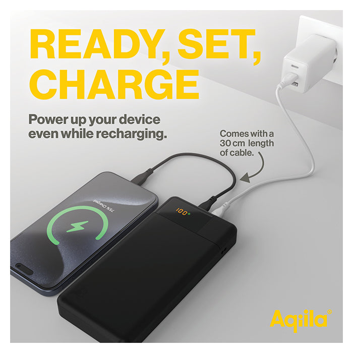 Powerbank 20.000 mAh 65W PD QC 3-port (2×USB-C, 1×USB-A) - aqiila