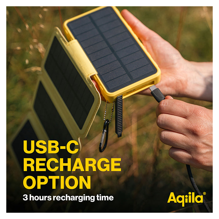 Solcellepowerbank 10.000 mAh 20W PD USB-C/USB-A IP54 - aqiila