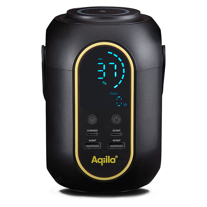 Powerbank 200Wh, 140W udgang, USB-A/USB-C, trådløs opladning - aqiila