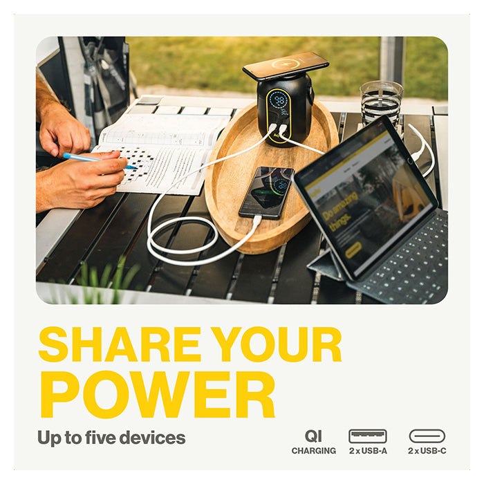 Powerbank 200Wh, 140W udgang, USB-A/USB-C, trådløs opladning - aqiila