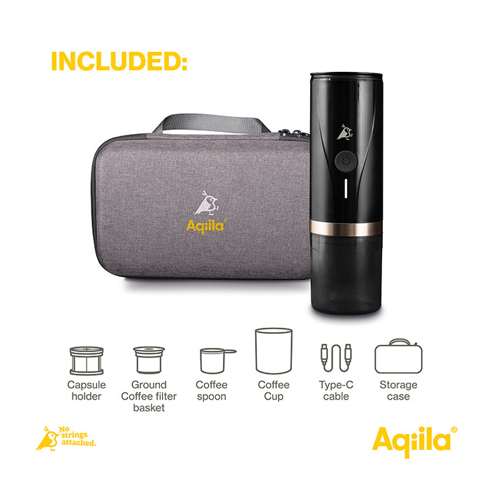Transportabel espressomaskine til kapsel og formalet kaffe - Aqiila