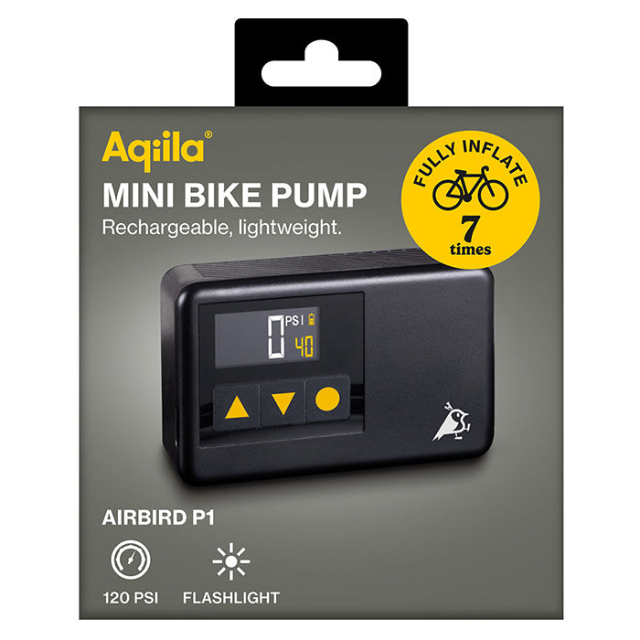Mini luftpumpe 120 PSI, USB-C, LED, bærbar til cykel & sport - Aqiila