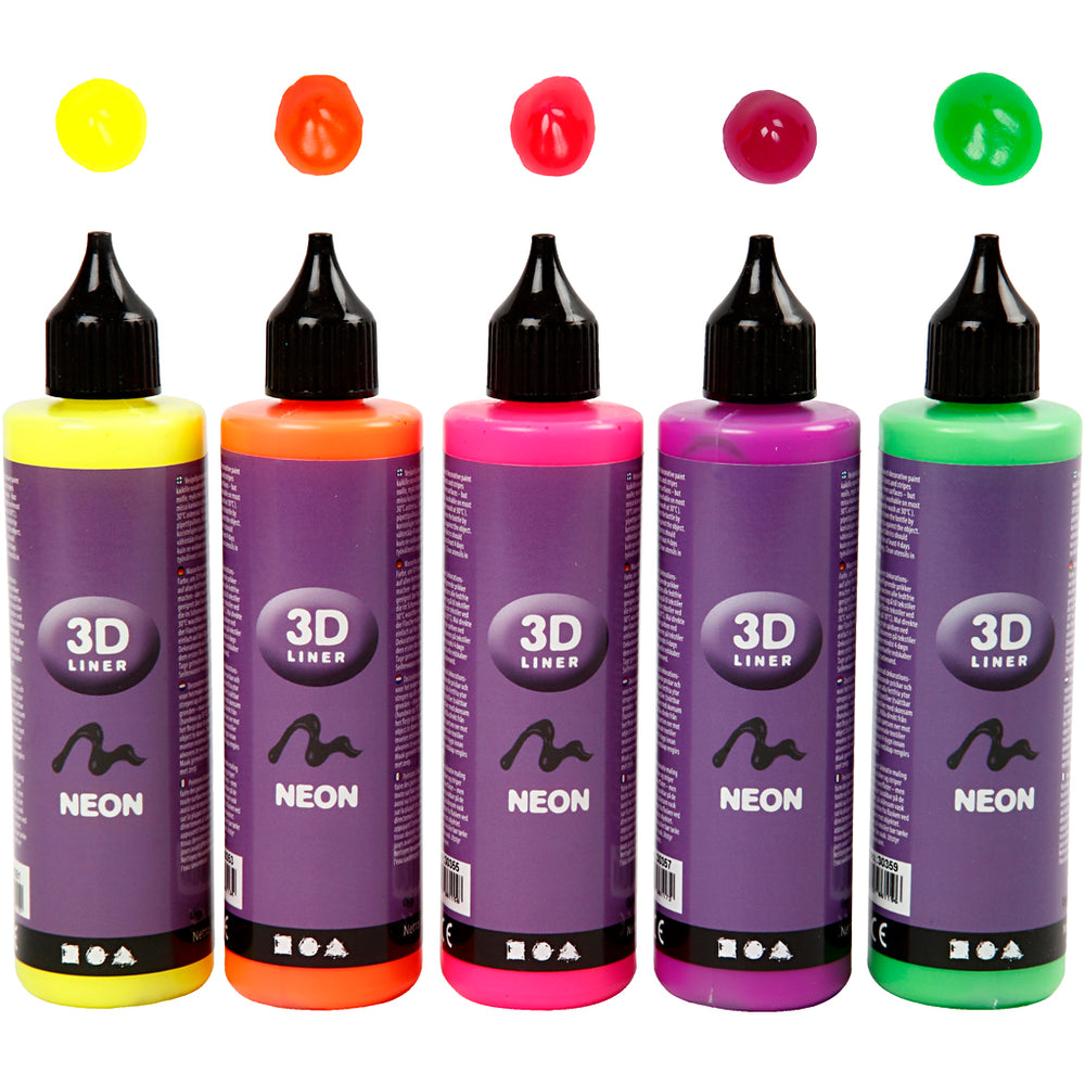 3D Liner, neonfarver, 5x100 ml/ 1 pk.