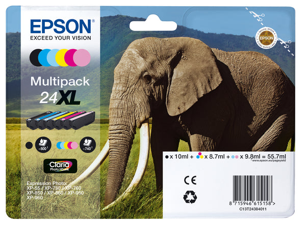 Epson 24XL Multipack Sort Gul Cyan Magenta Lys magenta Lys cyan Blæk C13T24384011