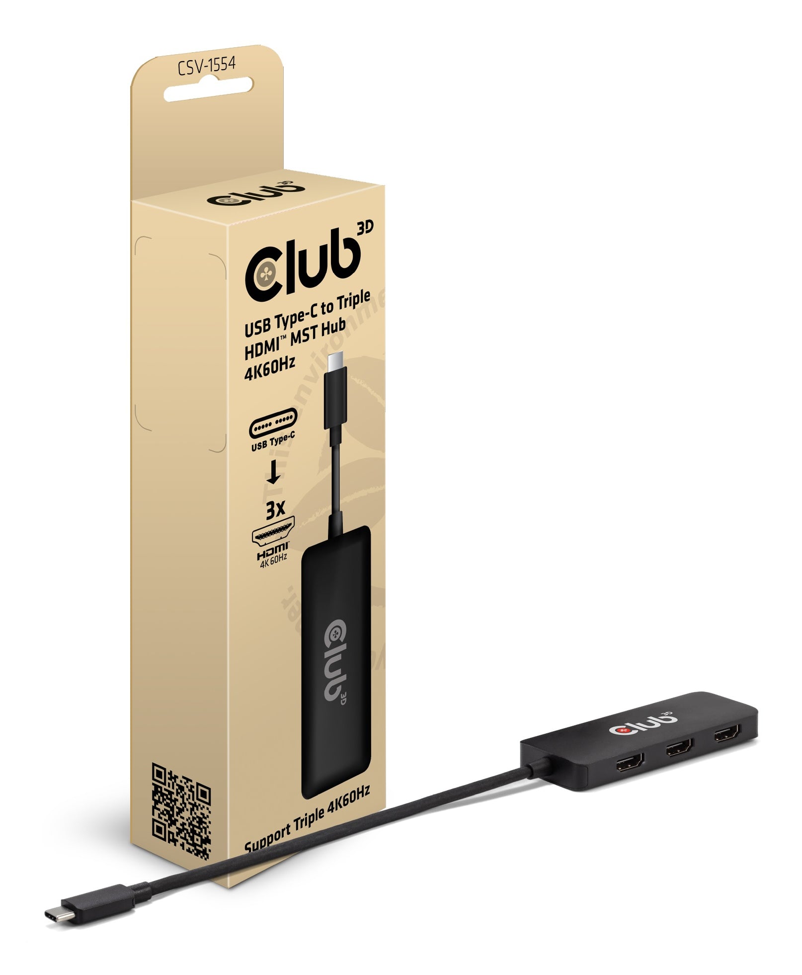 Club 3D CSV-1554 USB-C With DP-Alt mode til 3xHDMi videoadapter Sort