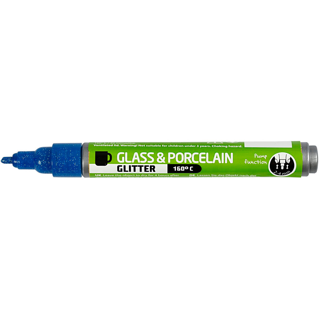 Glitter Tusch til Glas og Porcelæn - Blå, 2-4 mm