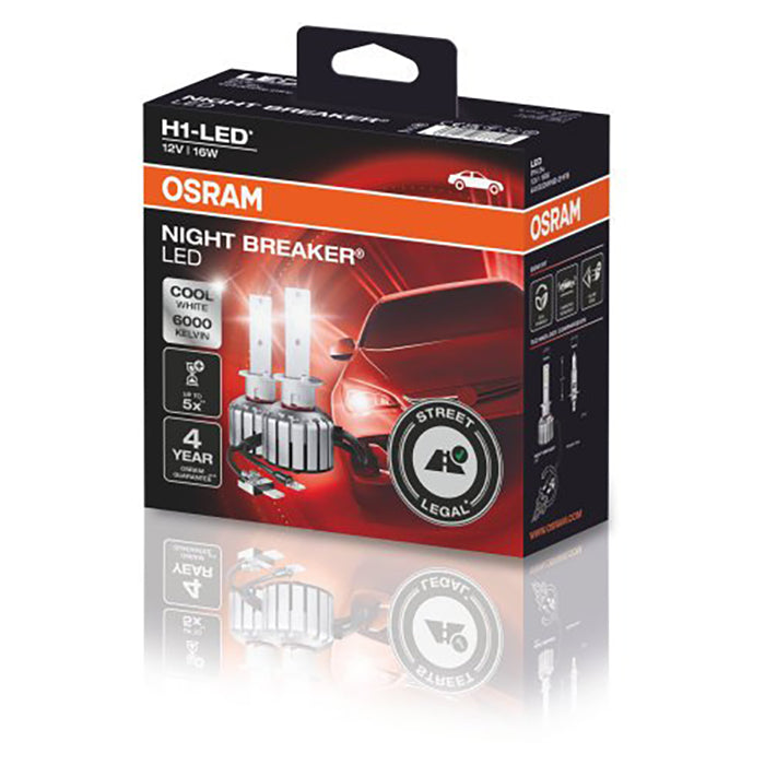 H1 LED pærer 12V ECE godkendt, kold hvid 6000K - Osram