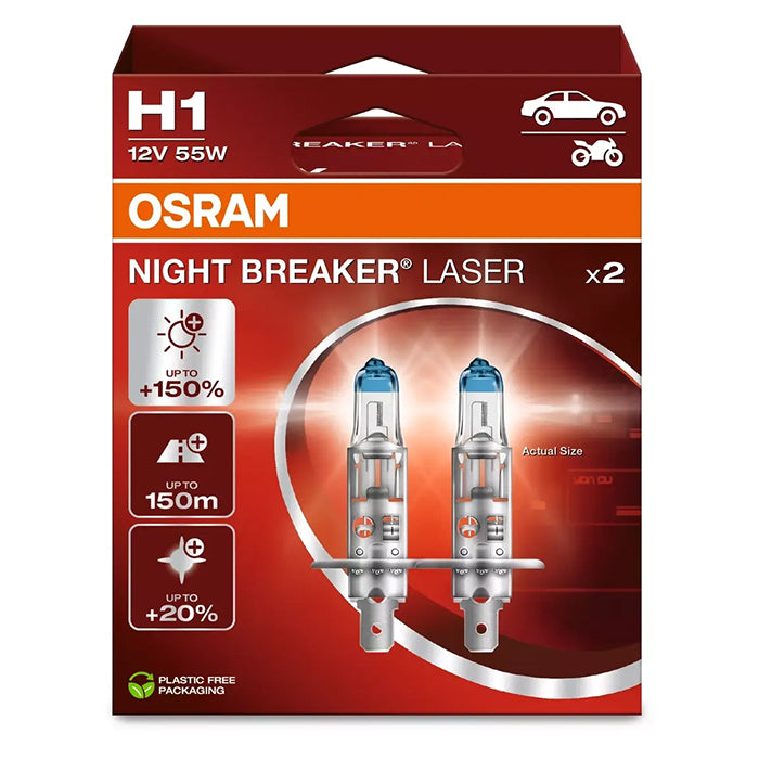 Osram Night Breaker Laser H1 55W 12V +150 Procent - Sæt