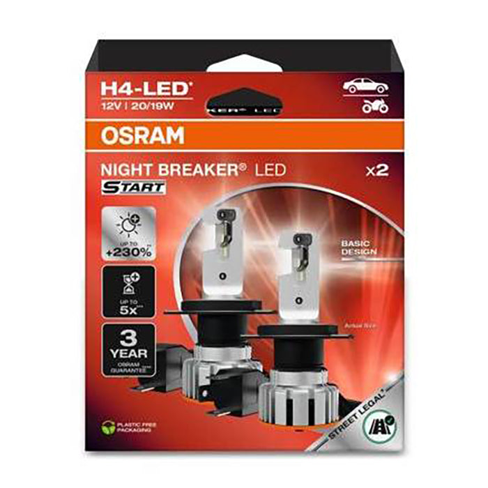 H4 LED-forlygtepærer 12V - øget lys, energibesparende, sæt - OSRAM