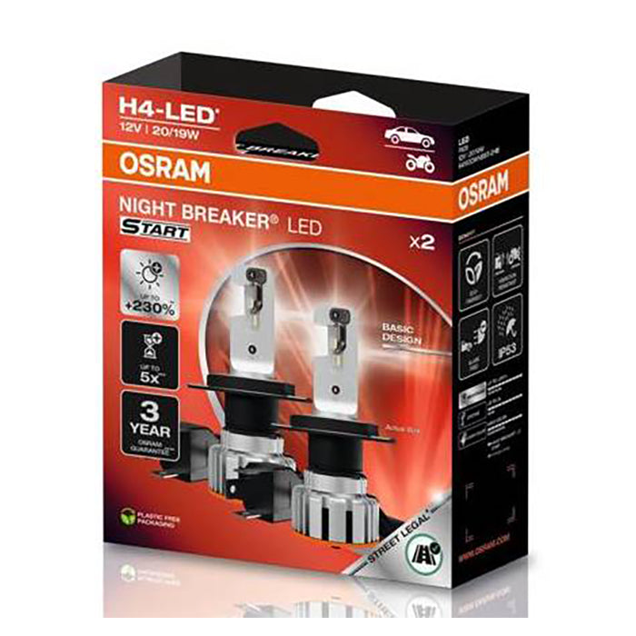 H4 LED-forlygtepærer 12V - øget lys, energibesparende, sæt - OSRAM