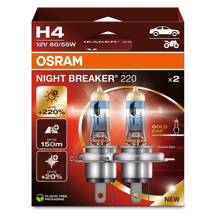 Halogenpærer H4 60/55W 12V, sæt 2 stk - Night Breaker 220, Osram