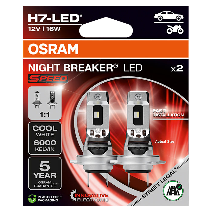 LED H7 pærer Night Breaker Speed 6000K, ECE-godkendt - Osram