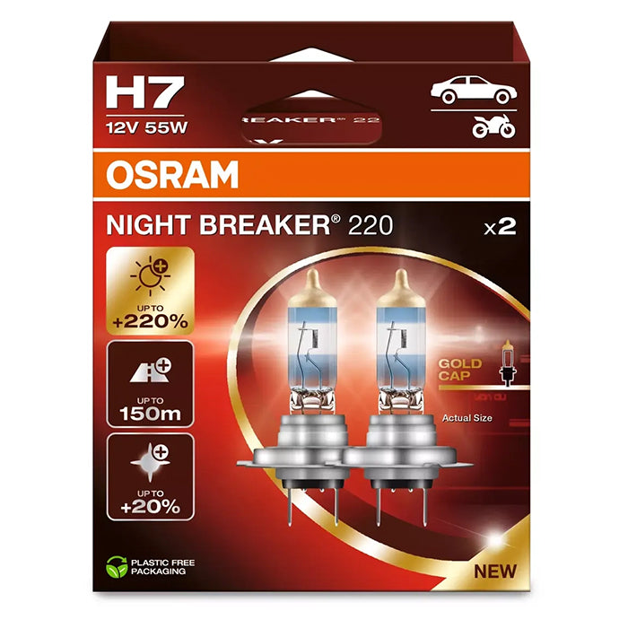 Halogen H7 pære 55W 12V - Night Breaker 220 sæt, Osram