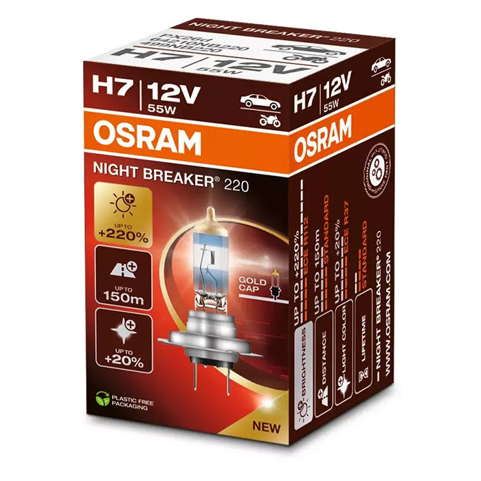 Halogen H7 55W 12V pære - Night Breaker 220, 1 stk. Osram