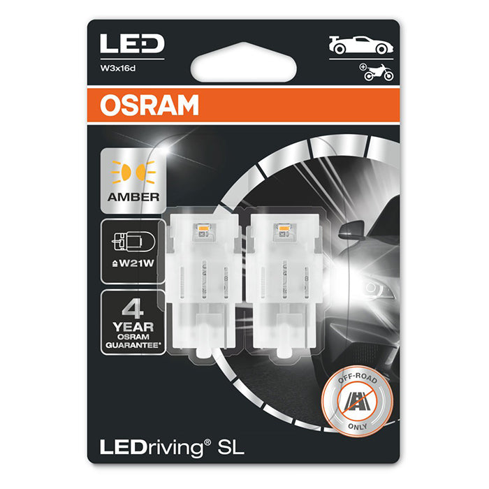 LED W21W 12V gul signalpære 2 stk - Osram