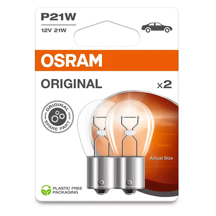 P21W 12V signalpære 21W BA15s, 2 stk - Osram