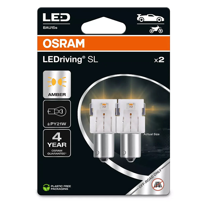 LED Pære PY21W Gul 12V 1W Sæt 2 stk - Osram