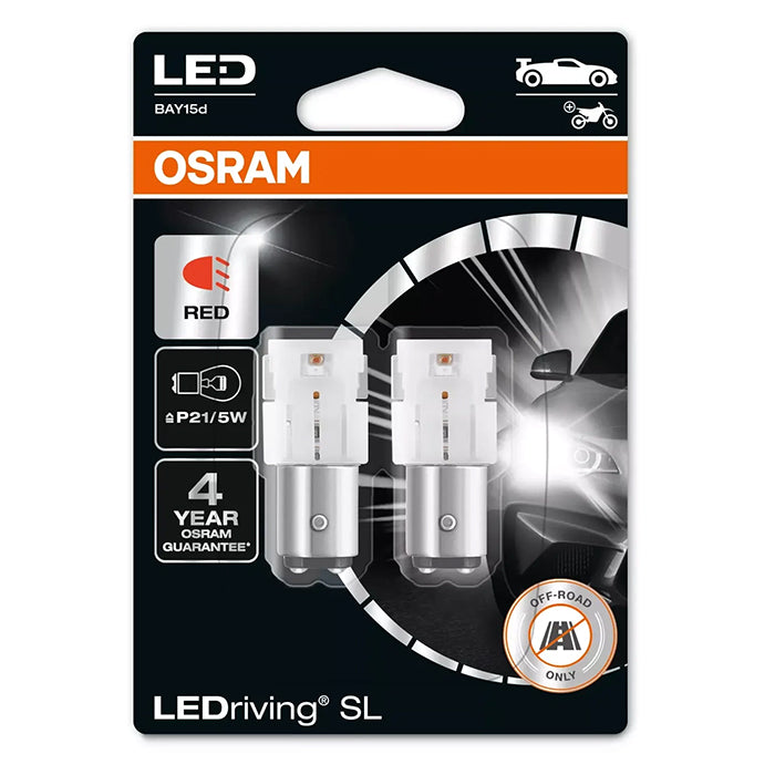 LED P21/5W rød LED-pærer 12V 1W sæt (2 stk) - Osram