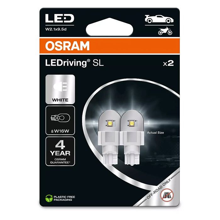 LED W16W 12V 3W 280 lm hvidt lys, 2-pak - Osram