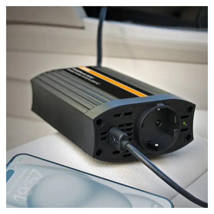 300W DC/AC inverter 12V→230V med USB 2.1A, kompakt design - Osram