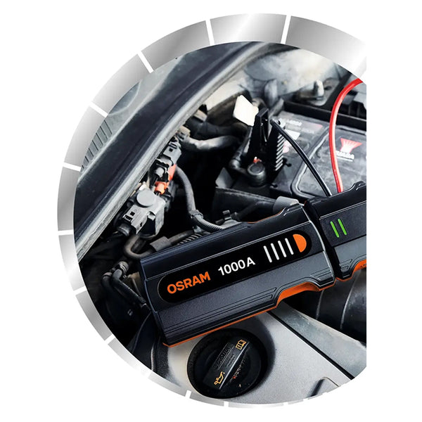 Starthjælper 1000A til 12V biler, USB-opladning, sikkerhedsbeskyttelse - Osram