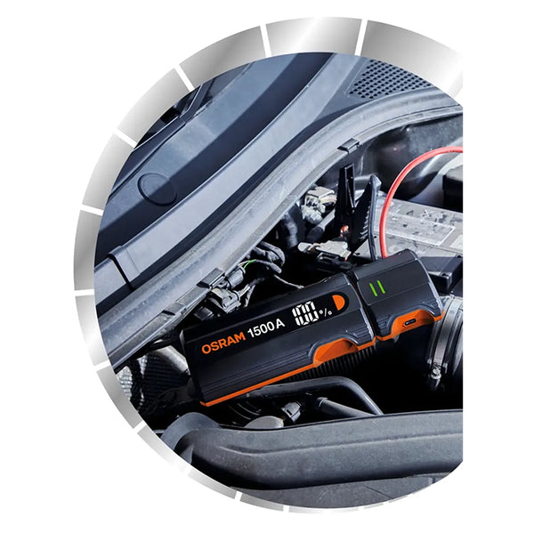 Starthjælp 1500A til 12V biler med USB-C & LED lommelygte, 12000mAh - Osram