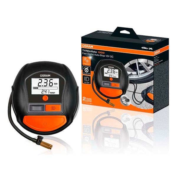 Mini-kompressor dækpumpe 12V, digitalt display, autostop - Osram