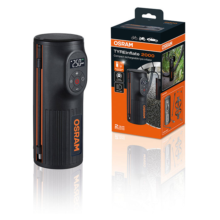 Mini-kompressor 8,3 bar genopladelig med display & powerbank - Osram