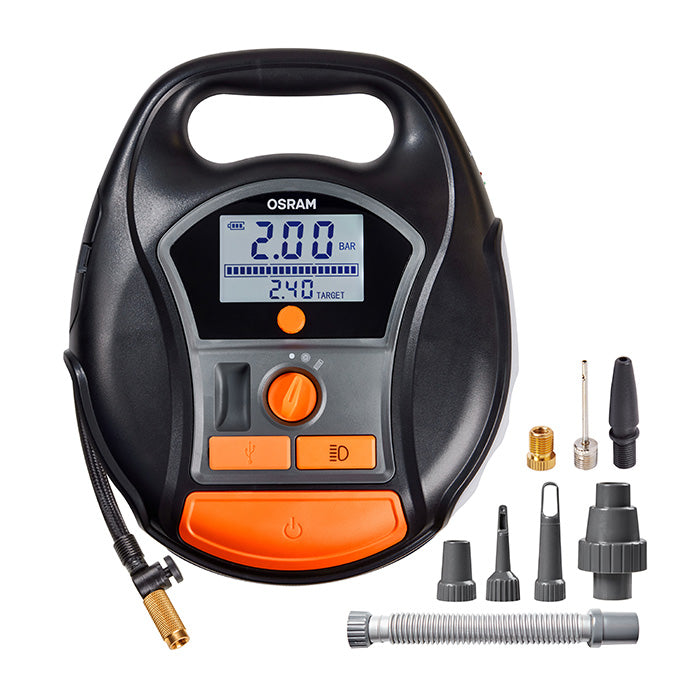 Dækkompressor genopladelig, autostop, digitalt display - Osram