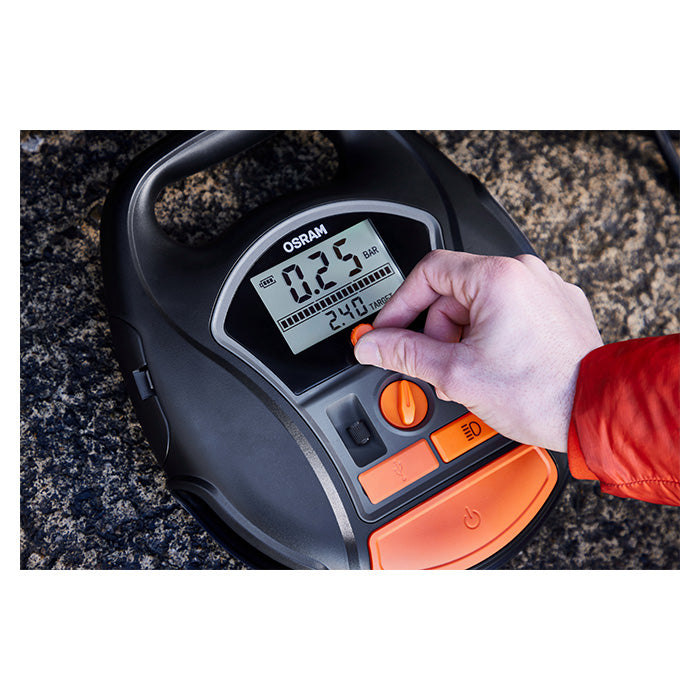 Dækkompressor genopladelig, autostop, digitalt display - Osram